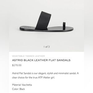 ATP Astrid Black Leather Flat Sandal Size 41/10